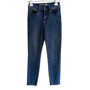 Max Studio Medium Wash High Rise Skinny Jeans Raw Hem Size 4